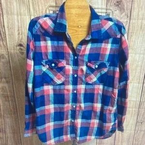 American Eagle Outfitters Blue and Pink Plaid Blouse
